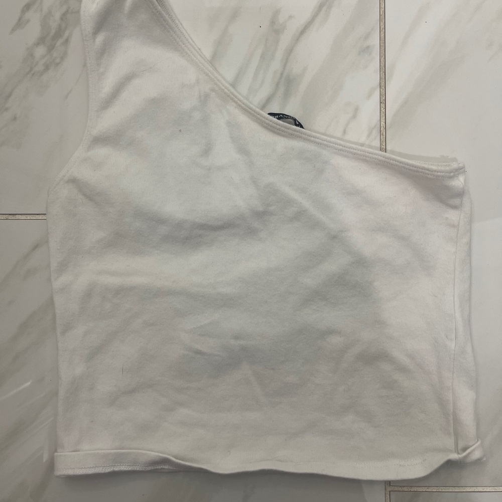 one shoulder white brandy melville top